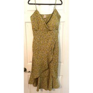 No Bo Yellow Floral Wrap Dress XXXL 3X Ruffled Hem Adjustable‎ Straps Cottage